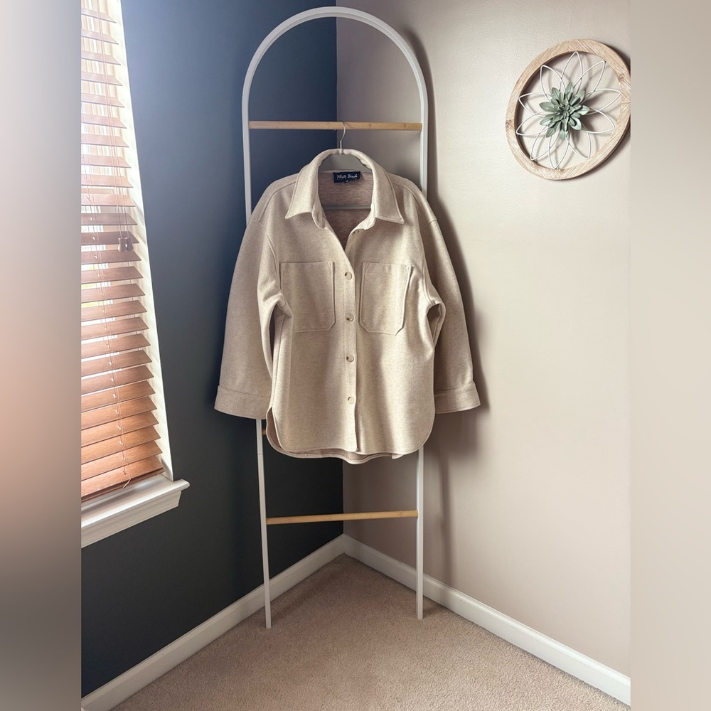 White Birch Cream Oversized Notched Collar Button Down